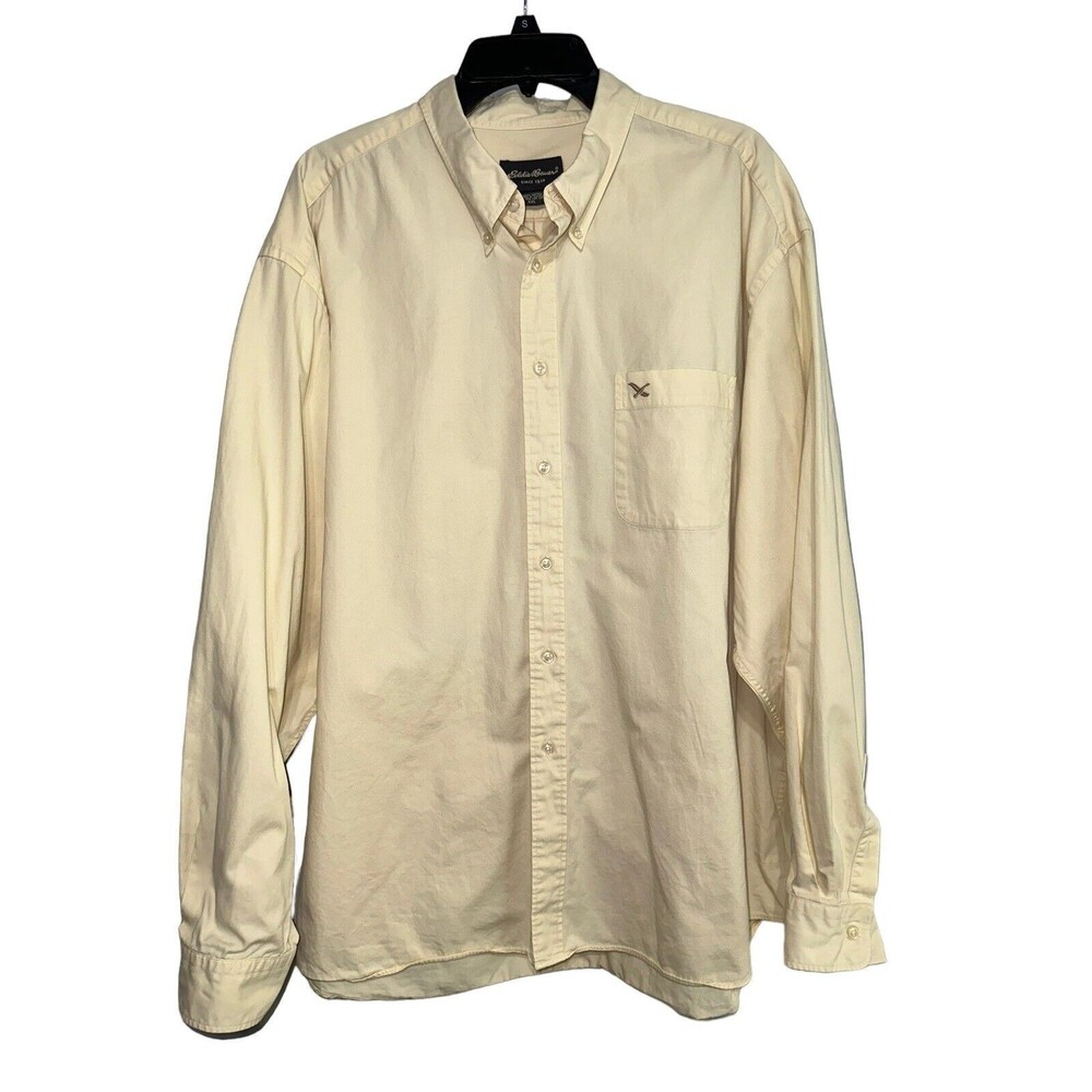 Eddie Bauer Mens Classic Fit Button Up Size XXL Long Sleeve Yellow Cotton Collar